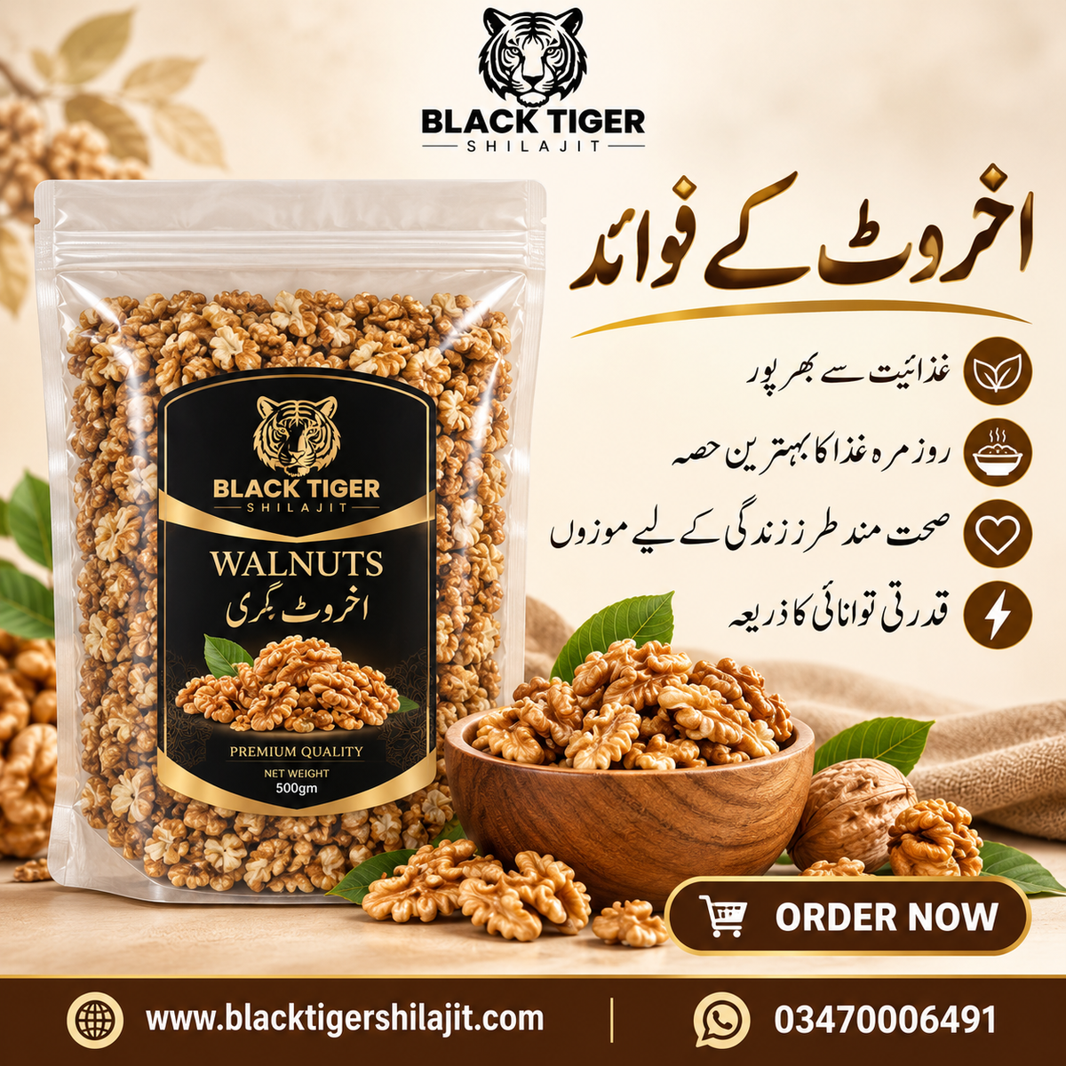 Premium Diamer Gilgit-Baltistan Walnut Kernels | Black Tiger